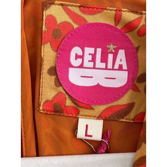 CeliaB Kazbek Long Puff Sleeve Printed Midi Dress Multicolor Women's Size Large - Picture 11 of 11